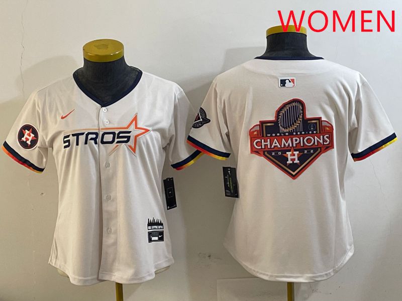 Women Houston Astros Blank Cream Three generations Joint Name 2025 Nike MLB Jersey style 41022